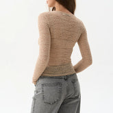 BXOXO Womens Sheer Lace Tops Slim Solid Color See Through Round Neck Long Sleeve Undershirts Spring Casual Streetwear